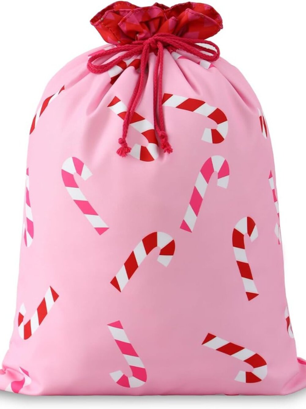 Christmas Santa Sack with Drawstring, Pink Candy Cane
